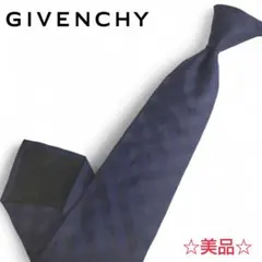 【GIVENCHY】美品 ネクタイ チェック 格子 ロゴ シルク ネイビー
