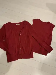 Apuweiser-richeリブ編みカーディガン・アンサンブル