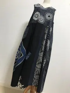 ★未使用　絣　型染め　刺し子　着物リメイク　ジャンパースカート 2025年最新】刺し子ジャンパースカートの人気アイテム - メルカリ ☆未
