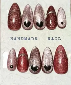 手作りネイルチップ 赤とピンクのグラデーション