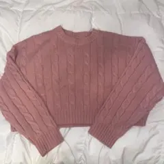 Dazy ケーブルニット クロップドセーター Sピンク