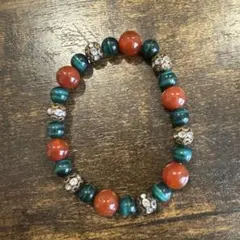 天然石ビーズブレスレット 赤緑