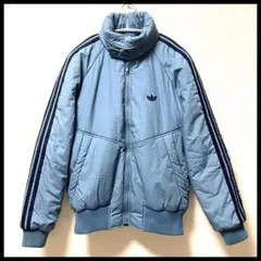 アディダス デサント製 中綿入り ナイロンジャケット トレフォイルロゴ ブルー
