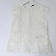 ZARA ノースリーブ レーストップス ホワイト