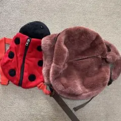 てんとう虫デザイン ふわふわ　ブラウン　リュック　バッグ　ベビー　キッズ