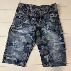 和柄 花柄デニムショートパンツ