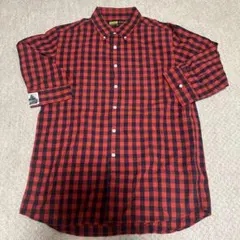 エクストララージ XLARGE 赤黒チェック 七分袖シャツ L