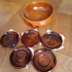 木製　大きめ　菓子鉢　茶托　6点セット