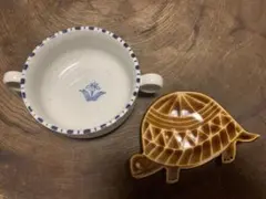 花デザインの皿と亀型皿セット