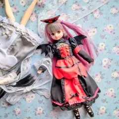 リカちゃん服 27cmドール ロリータ ハート ナース 【黒×赤】