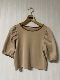 RETRO GIRLオレンジパフスリーブ ニット トップス