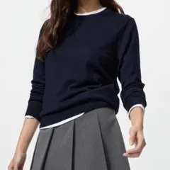 UNIQLO メリノクルーネックセーター 69ネイビー Mサイズ