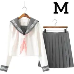 セーラー服　3点セット　グレー　ピンク　コスプレ　仮装　M 制服　学校　パーティ
