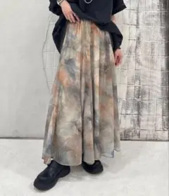 JEANASIS ニュアンスプリントシフォン フレアロングスカート マルチカラー