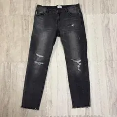 Re:room ダメージデニム ブラック スキニー Lサイズ　クラッシュ加工