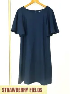 STRAWBERRY FIELDS ネイビー 半袖 ひざ丈ワンピース