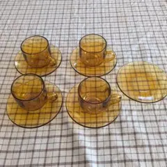 昭和レトロ♪アデレックス 琥珀色ガラス カップ(深型)&ソーサー