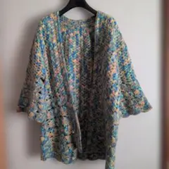 透かし編みニット　ロングカーディガン　多色　ボタン付けないタイプ　ハンドメイド