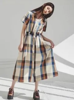 REDYAZEL リングバックル チェックシャツ レトロ ワンピース