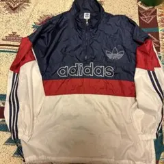 adidas ナイロンジャケット 紺 赤 白