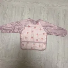 未使用品　お食事エプロン　長袖　ピンク　いちご柄