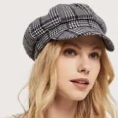 【新品未使用】千鳥格子柄 キャスケット 帽子 チェック 白 黒 ベレー帽