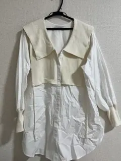 ホワイト長袖シャツ セーター付き