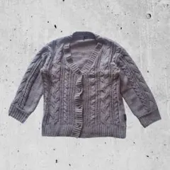 ケーブルニット Vネック カーディガン ベージュ アランニット 大人かわいい