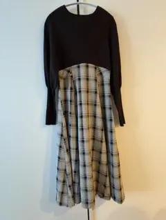 NATURAL BEAUTY BASIC チェックドッキングニットワンピース