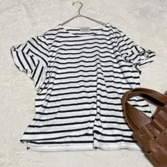 ハートマーケット ボーダー Tシャツ F 白 黒 綿100% 半袖 ゆったりのサムネイル