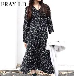 極美品✨フレイアイディー フレアワンピース 花柄 リボン ブラック ロング F