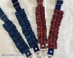 ハンドメイドフリルのスマホショルダーストラップファミリアチェックデニム