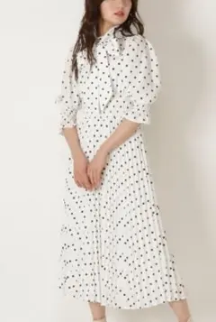 新品WILLSELECTION白2wayシャーリングワンピース水玉プリーツドレス