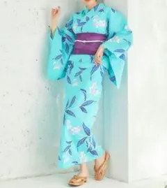 【高級変わり織】涼し水蒼青花のシンプル古典浴衣■新品　未使用　呉服店購入