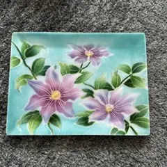 花柄 インテリアトレイ　ガラスプレート 長方形 18×24cm 和モダン 飾り皿