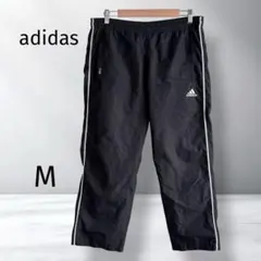 【アディダス】トラックパンツ 黒 サイドライン メッシュ スポーツ メンズ M