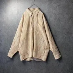 ヴィンテージ　長袖シャツ　ベージュ　黄色　総柄　模様　古着　レトロ　春　秋