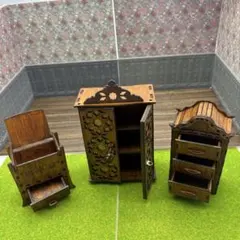 ミニチュア 木製家具 3点セット ドールハウス