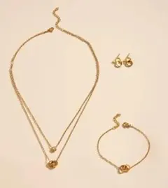 ネックレスピアスブレスレット 3セット サージカルステンレス リングczダイヤ