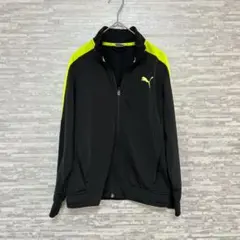 PUMA プーマ ✨140 ジャージ 黒 黄緑 キッズ 長袖 スポーツ 古着