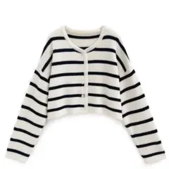 ボーダーショート丈ニットカーディガン