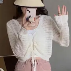 【美品】 GRL　グレイル　Vネックドロスト透かし編みニットトップス　ホワイト