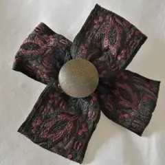 【 CARITA Paris 】クロス　リボン　黒✕紫　リメイクブローチ