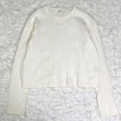 UNIQLO ミニケーブルクルーネックセーター ウォッシャブル M 白