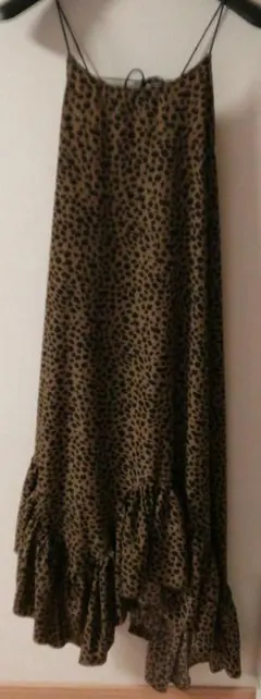 w closet ヒョウ柄フリル付きロングキャミワンピース FREESize
