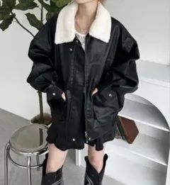 フェイクファー付き2way合皮ブルゾン