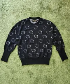 Wafflish Waffle【美品！】薄手ニットセーターリンゴ柄　M　ブラック