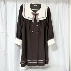 【Amavel】セーラー襟ワンピース型ロングコート　ブラウンのサムネイル