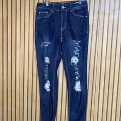 ダメージ加工スキニーデニム ダークブルー