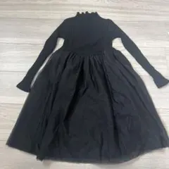 黒 フリルネック チュール　フォーマルワンピース